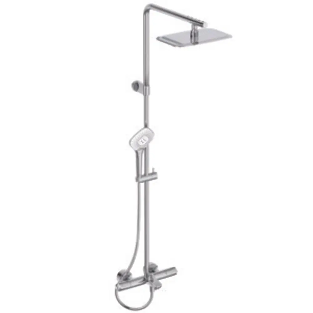 Duschsystem von Ideal Standard mit Kopfbrause, Handbrause, Thermostat und Wandmontage in Chrom-Ausführung.